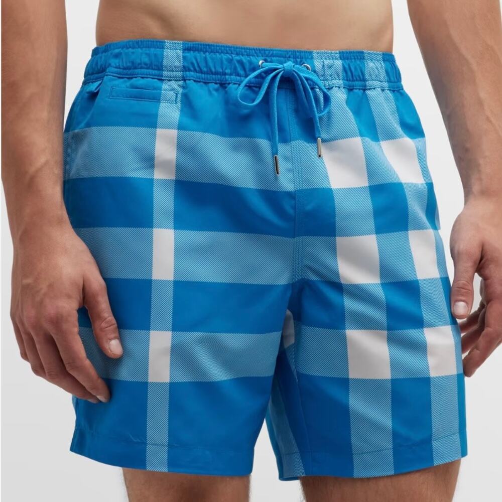 NWOT BURBERRY Exaggerated Check Drawcord Swim Shorts - Vivid Blue - Size XXL